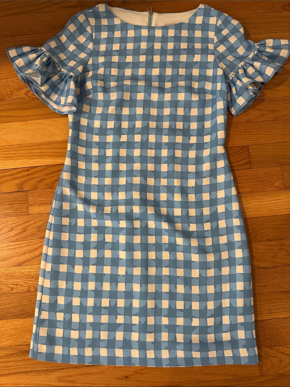 Sail to Sable Blue and White Gingham Ruffle-Sleeve Dress